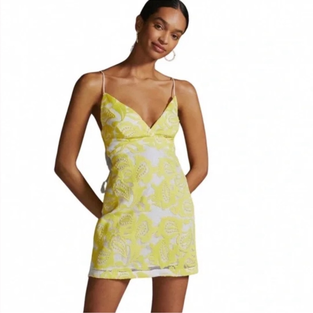 Maeve Yellow and White Paisley Mini Dress